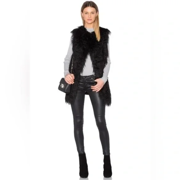 Theory Nyma Shaggy Long Vest in Black Faux Fur | Size Small - Picture 1 of 9